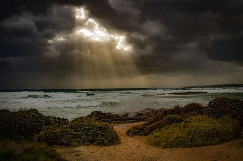 海滩，海岸，大海，天空，云朵，戏剧，风景，自然