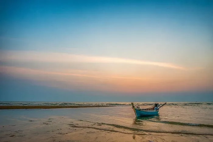 白色，船，海，日落，热带，海洋，旅行，太阳