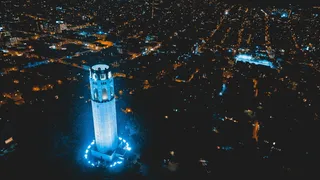 旧金山, 美国, 北滩, Coit 塔, 湾区, 夜, 城市, 天线