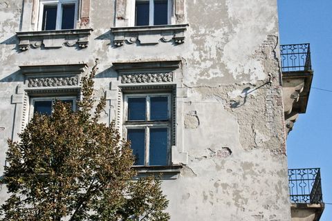 波兰，克拉科夫，窗户，旧，建筑，树，克拉科夫