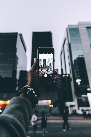 城市，道路，人，手，模糊，模糊，手镯，建筑物