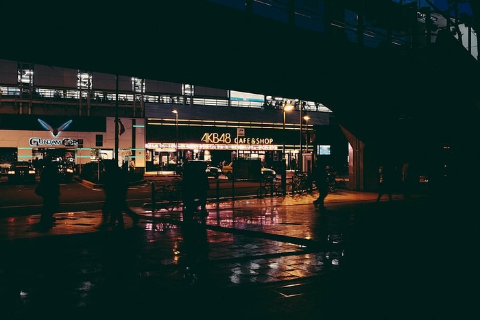 自行车、建筑、汽车、城市、黑暗、夜晚、团体、灯光