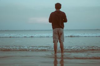 印度尼西亚，ujung kulon国家公园，海滩，人，水，站，万丹，ujung kulon