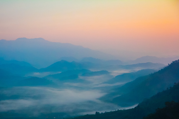 风景照片，蓝色，山，山，日落，冒险，风景，山顶