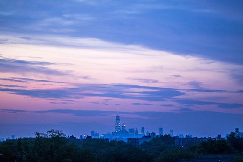 曼哈顿，美国，纽约，纽约，天际线，晚上，建筑，建筑外观