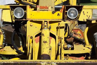 机器，检测，聚光灯，液压，黄色，生锈，旧，白天