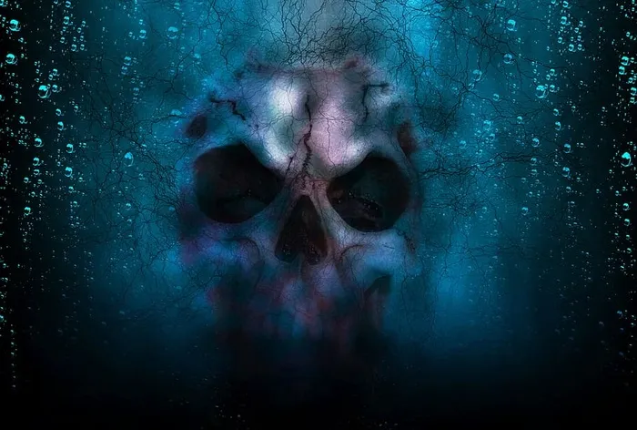 灰色，蓝色，骷髅插图，骷髅，恐怖，万圣节，死亡，死亡