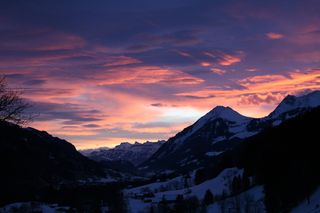 风景照片，山地雪原，日落，群山，晚霞，夜空，阿本斯蒂姆蒙，伯尔尼奥伯兰