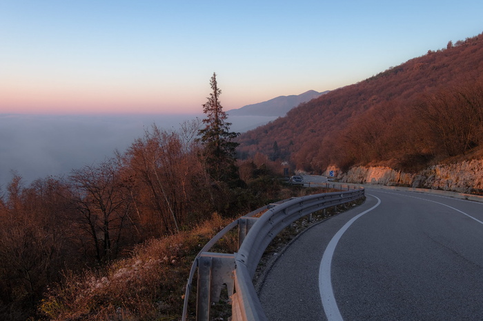 意大利，piancavallo，道路，日出，森林，云层，自然，山脉