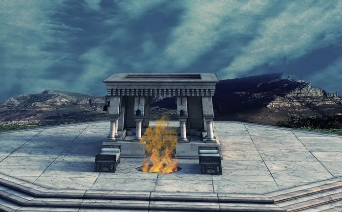 庙宇，火，神圣，受害者，背景，幻想，天空，仪式