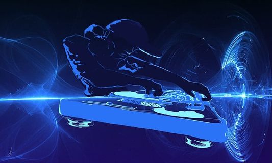 dj波普艺术、dj、蓝色、双甲板、音乐、派对、夜总会、舞台