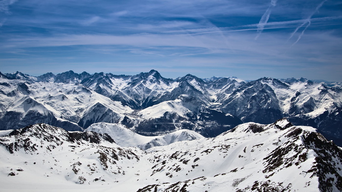 航空、摄影、雪、覆盖、山脉、山峰、落基山脉