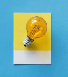 蓝色，灯泡，卡片，彩色，概念，概念，创意，创意