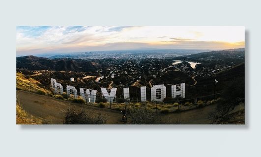 好莱坞，城市，城市，山地，树木，云朵，天空，道路