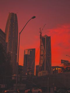 市中心, 构造, 建设, 建设中, 日落, 颜色, 红色, 橙色