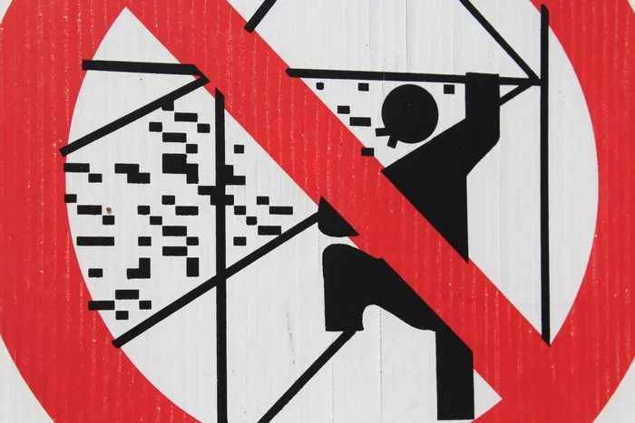 安全、卡特尔、禁令、工作安全、脚手架、红色、标志、黑色