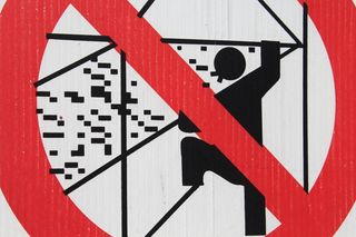 安全、卡特尔、禁令、工作安全、脚手架、红色、标志、黑色