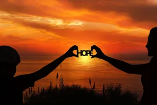 剪影，人，举行，希望标志，日落，希望，前进，宗教