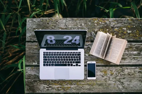 在湖边开发Macbook的人