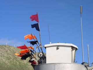 渔船，国旗，沙丘，丹麦，天空，北海，国旗，白天