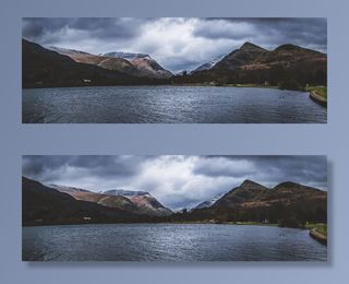 宽屏、戏剧化、景观、山脉、云朵、白色、湖泊、河流