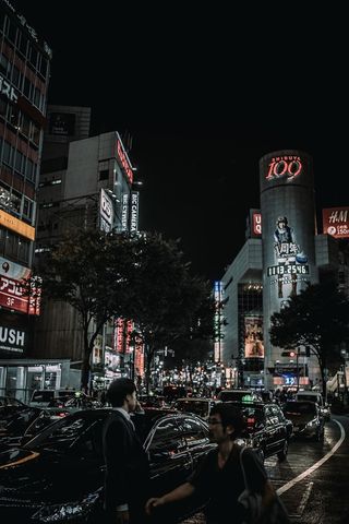 建筑，建筑，汽车，城市，城市景观，黄昏，夜晚，日本