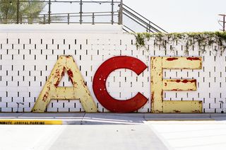 ace标牌、墙、ace、独立式、字母、白色、混凝土、砖