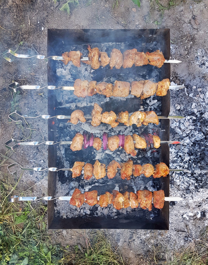 背景、烧烤、牛肉、牛排、鸡肉、krupnyj计划、熟的、奶牛