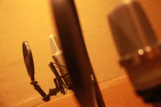 录音，隔音，录音，录音室，麦克风，棕色墙壁，黄麻，音频