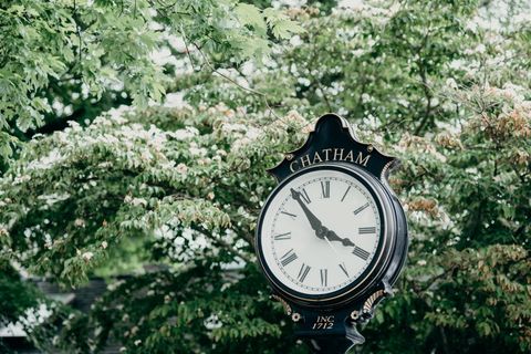 树木旁的查勒姆街时钟