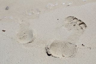 巴哈马、海滩、沙滩、脚印、水、脚、标记、土地