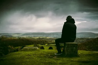 男人，享受，风景，坐着，摇滚，戏剧，云，黑暗