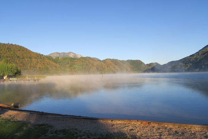 柏格西，秋天，湖，雾，水，风景-自然，山，天空