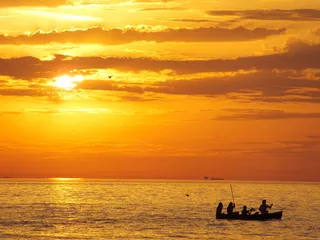 太阳，日落，橙色，落日，风景，自然，水，海