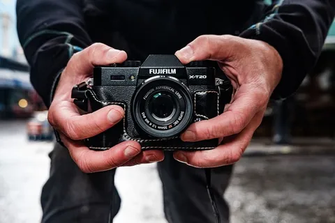 黑色富士胶片X-T20相机的特写镜头