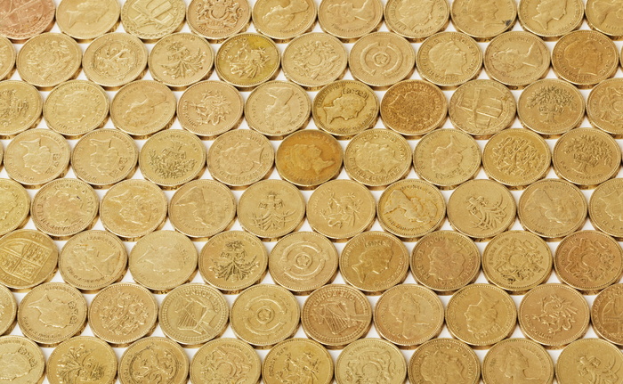 圆形金色硬币，商业，现金，硬币，概念，信用，货币，金融