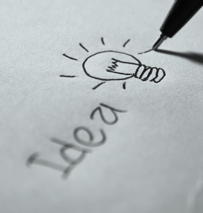 灯泡插图、创意、写作、计划、符号、笔、视觉、创意