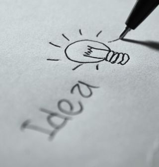 灯泡插图、创意、写作、计划、符号、笔、视觉、创意