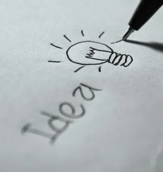 灯泡插图、创意、写作、计划、符号、笔、视觉、创意