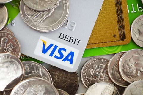 信用卡、借记卡、零钱、货币、ebt、visa、文本、金融