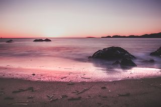 海滩，日落，天空，云，风景，海洋，岩石，风景