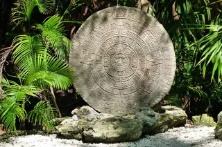 照片，圆形，灰色，混凝土，雕像，植物，阿兹特克日历，墨西哥