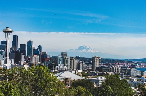 西雅图，美国，太空针，山，建筑，城市，华盛顿，视图