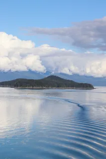 唤醒，涟漪，岛屿，云，蓝色，天空，阿拉斯加，水