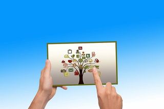 手、触摸、漂浮、概念、社交、媒体、结构、网络