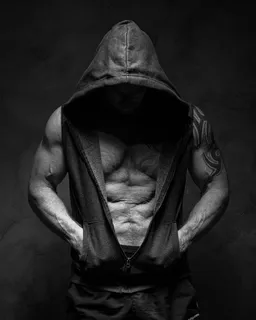 男子,穿着,带帽背心,灰度照片,人物,成人,肖像,赤膊 男子,穿着,带帽背心,灰度照片,人物,成人,肖像,赤膊