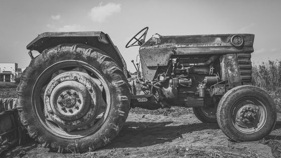 拖拉机、旧的、生锈的、腐烂的、农业、机器、车辆、古董