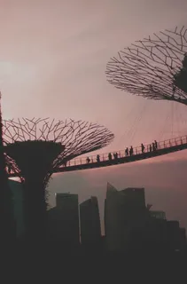 日落时桥上人的剪影 日落时桥上人的剪影