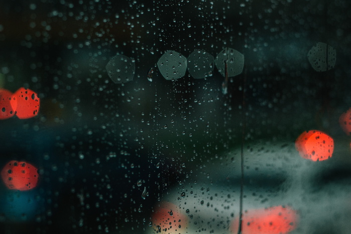 雨，水，滴，灯，散景，红色，湿，玻璃-材料
