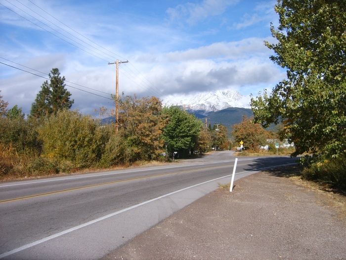 沙斯塔山, 加利福尼亚州, 山, 雪, 云, 公路, 树, 北部